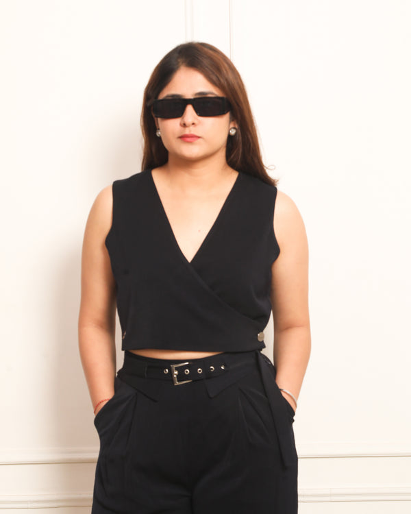Navy Wrap Top